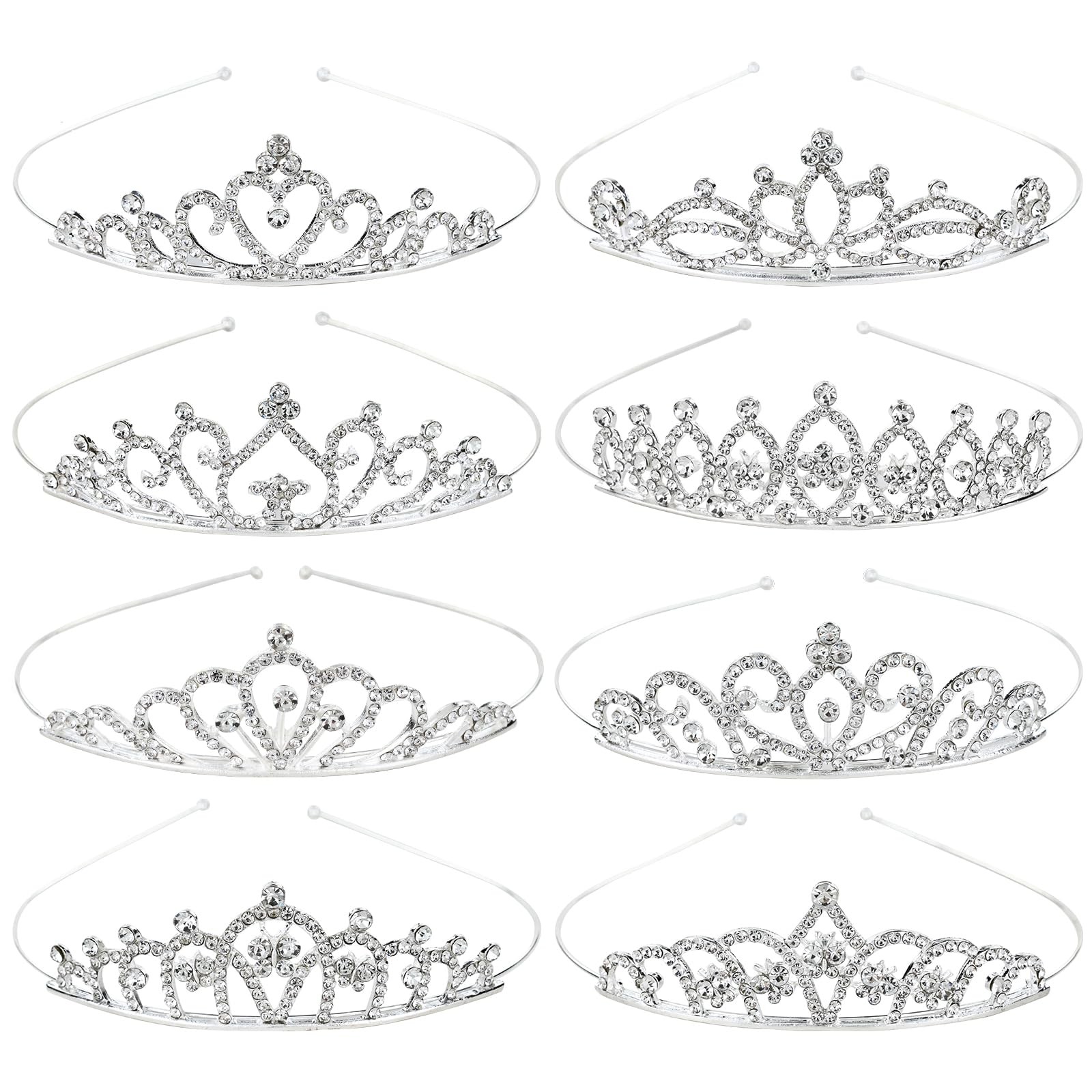 8Pack Silver Rhinestone Crown Headbands Sparkly Metal Tiaras for Girls & Women
