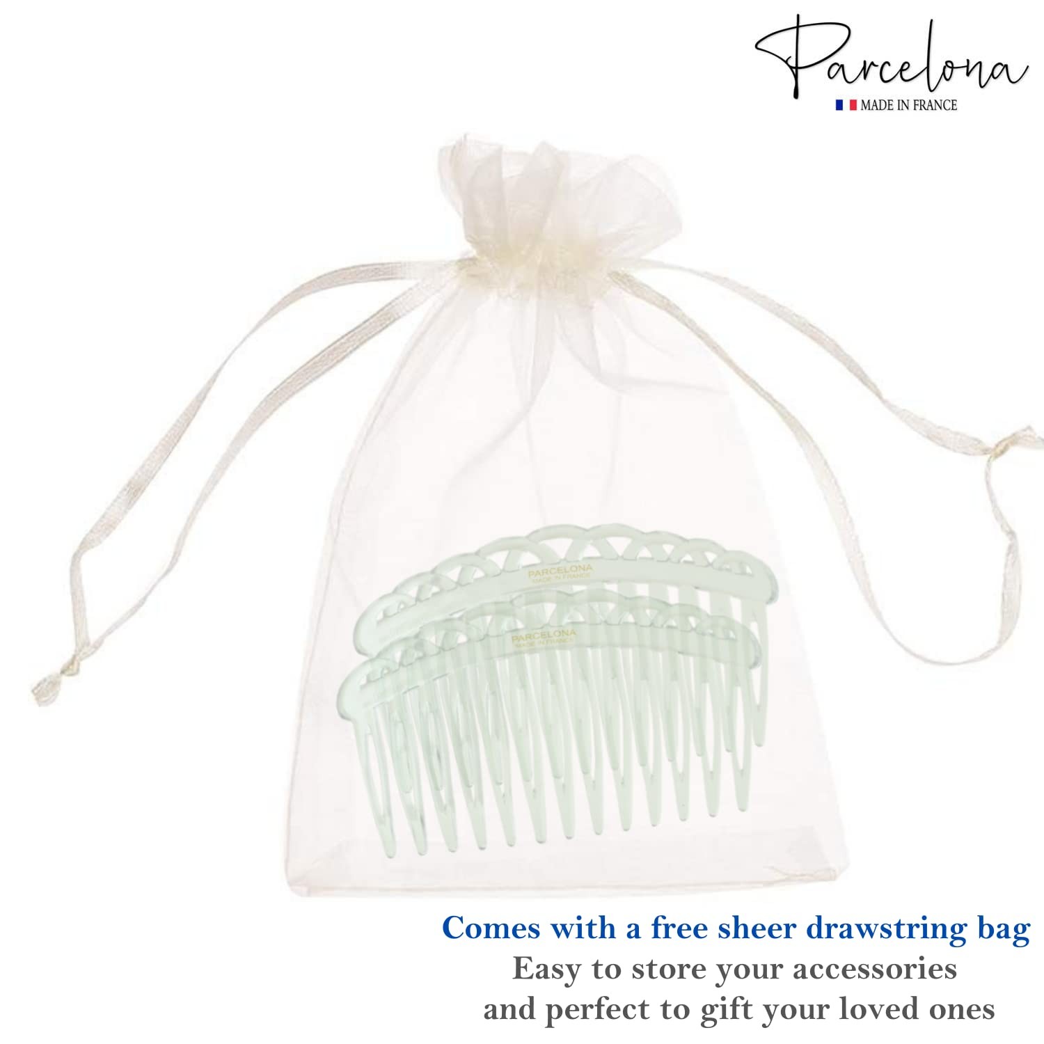 Parcelona French 13 Teeth Crown Small Cellulose Side Hair Combs for Women(2 Pcs)
