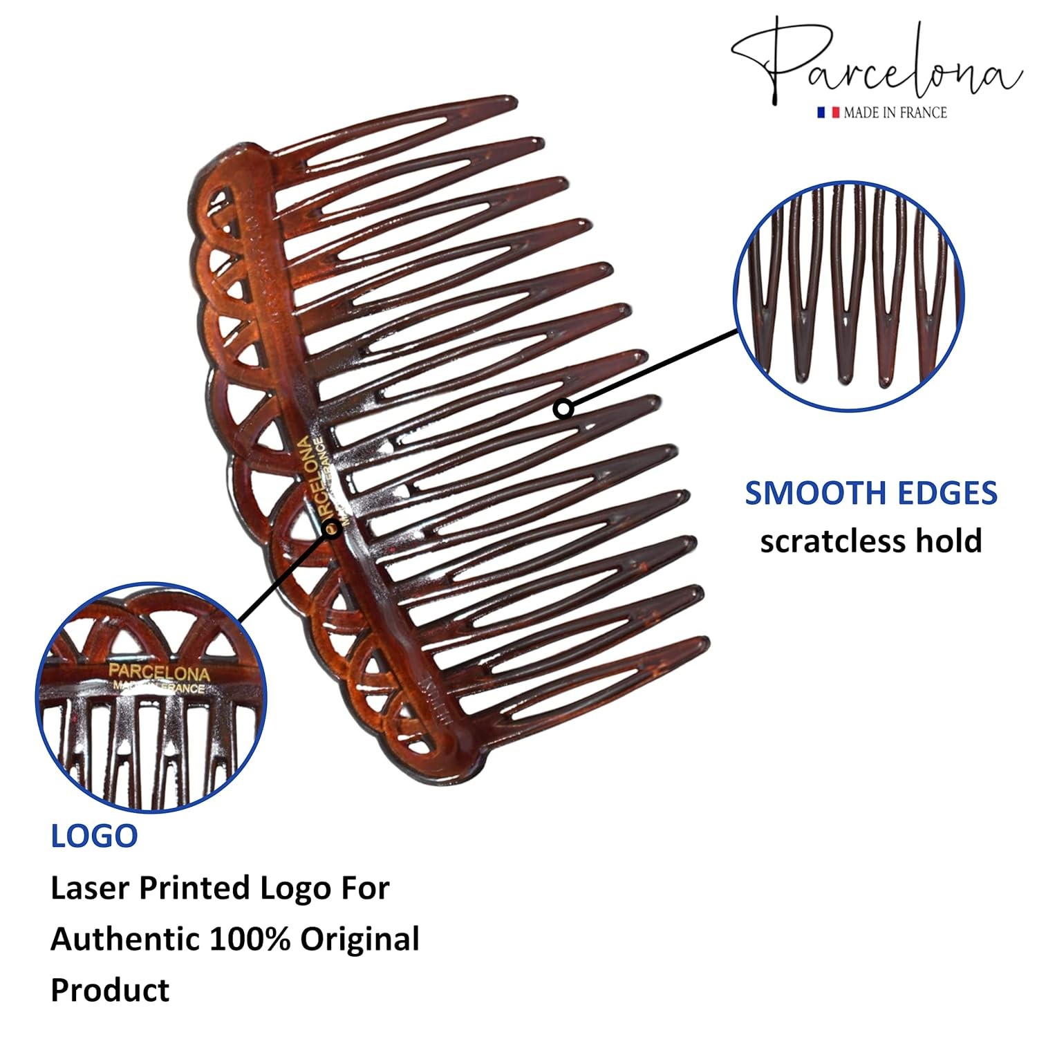 Parcelona French 13 Teeth Crown Small Cellulose Side Hair Combs for Women(2 Pcs)