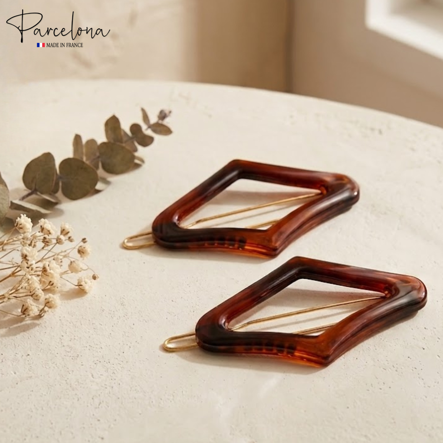 Parcelona Rhombus 2″ Small Tortoise Shell Hair Clip Tige Boule Barrette Womens