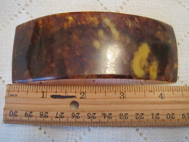 VTG ART DECO HAIR BARRETTE FAUX TORTOISE SHELL 4.5 in Across BROWNS GOLDS