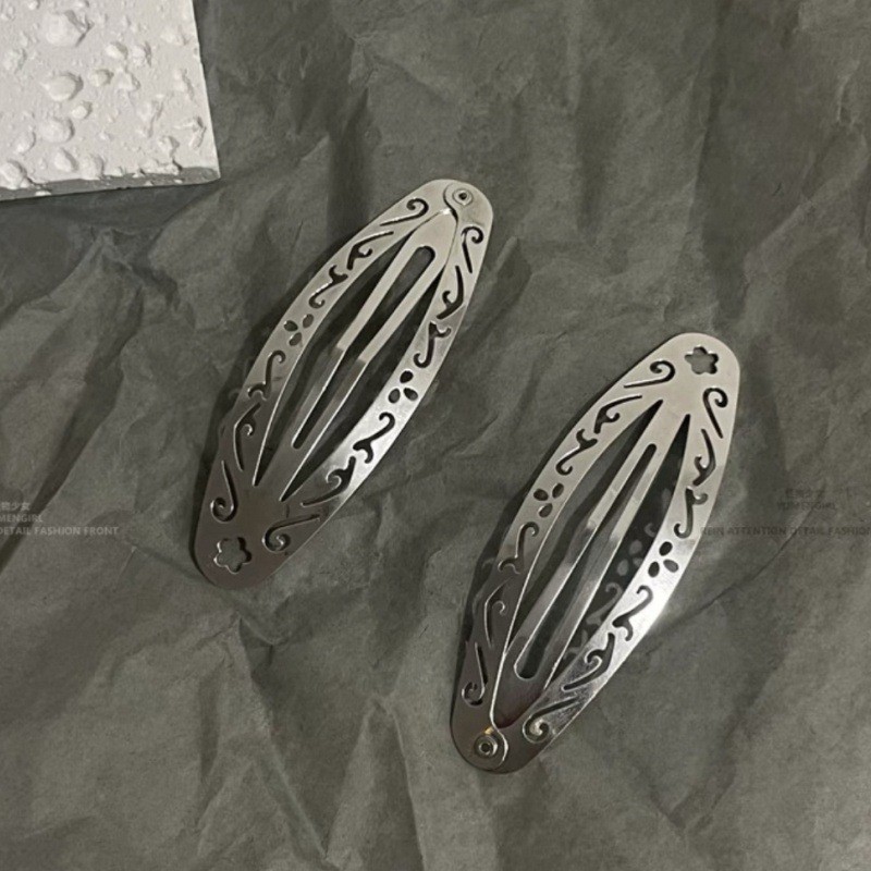 dawndesslo Y2K Silver Oval Hair Clips Vintage Geometric Alloy Hairpins Women 8PC