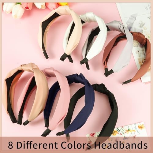 8Pcs Headbands black, brown, navy blue, khaki, light gray, pink, beige, white