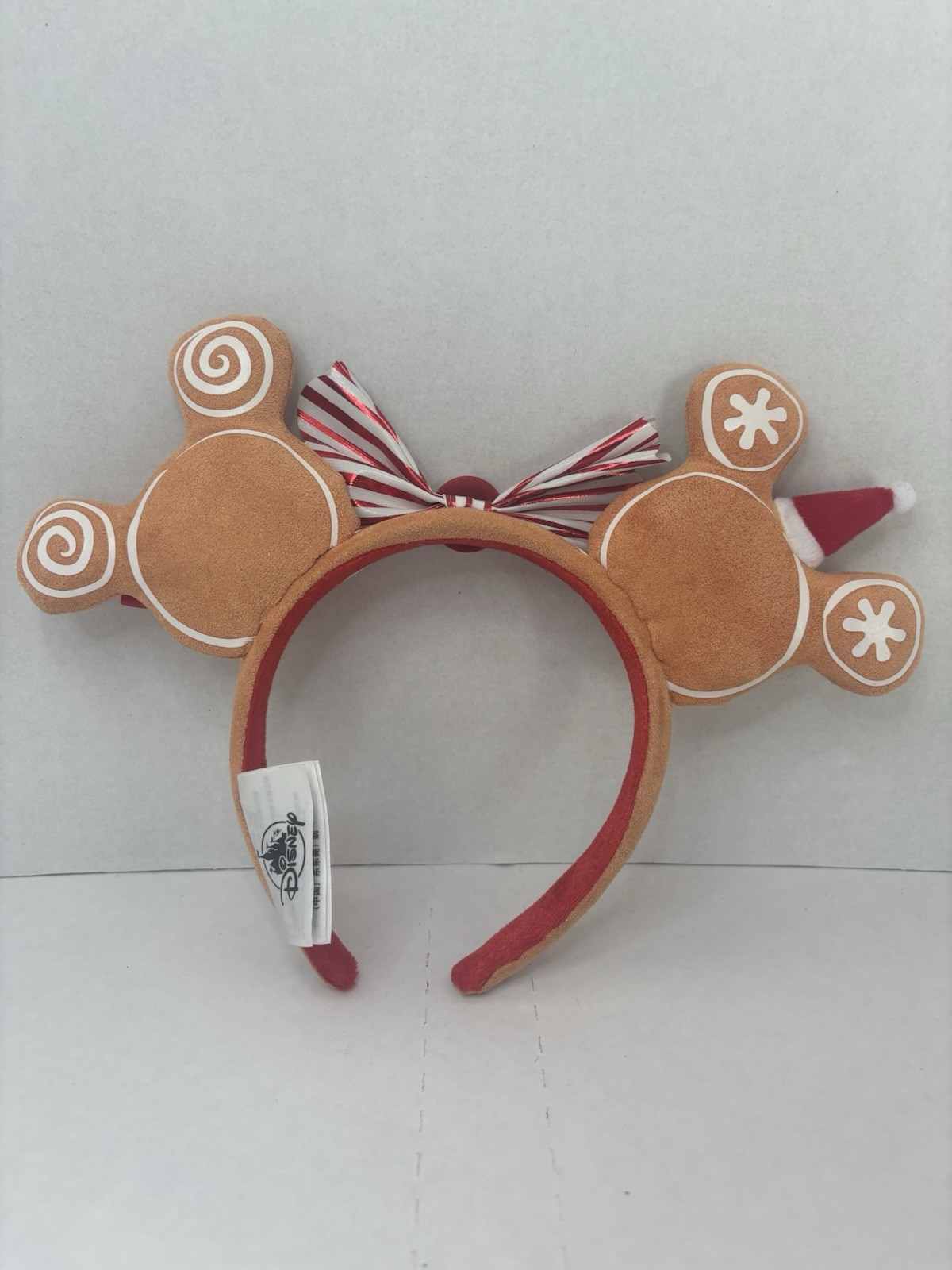 Disney Minnie Mouse Christmas Gingerbread Ears Headband Striped Bow Red/White