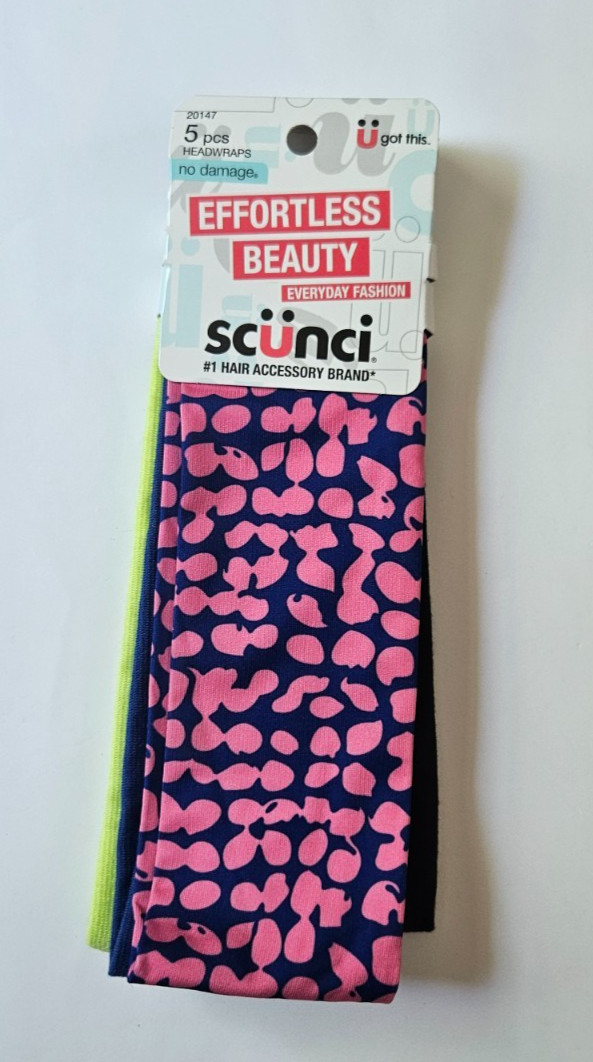 Scunci Effortless Beauty 5 Pc Headwrap Set Neon Blue Black Pink NEW NOS