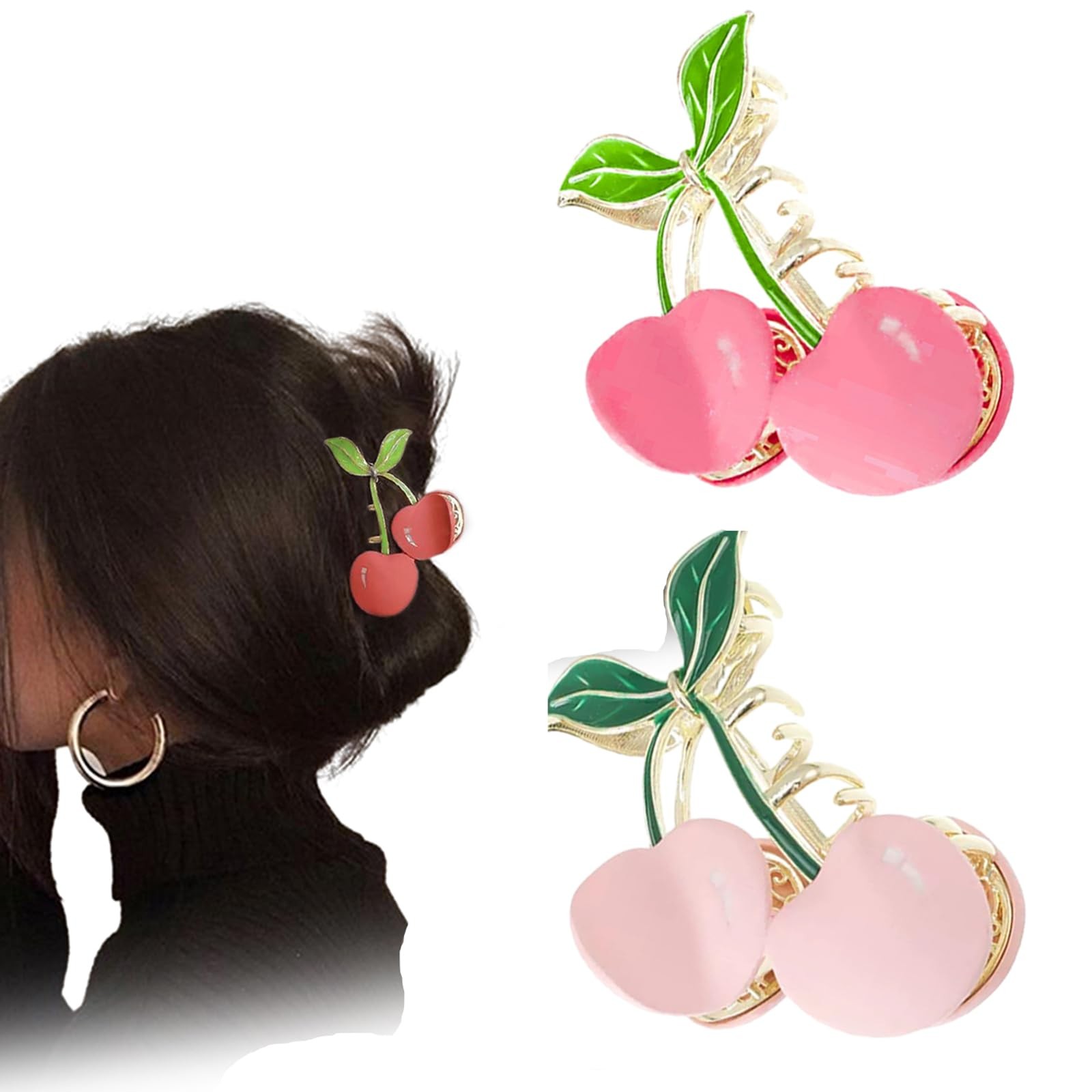 Hair Claw Clips for Women, 2Pcs Large Non-Slip 2 Count (Pack of 1), Cherry
