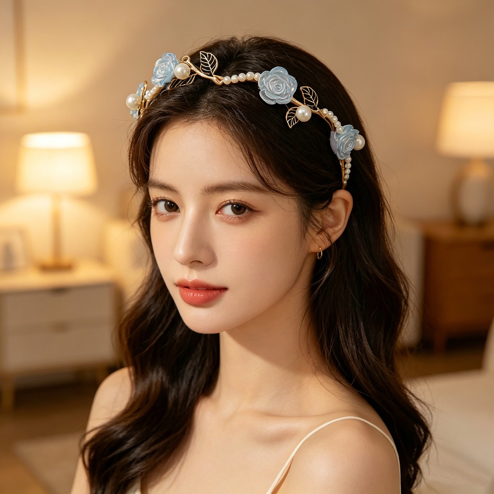 Summer Elegant Floral Hair Hoop, Pearl & Crystal Decor Headband for Daily