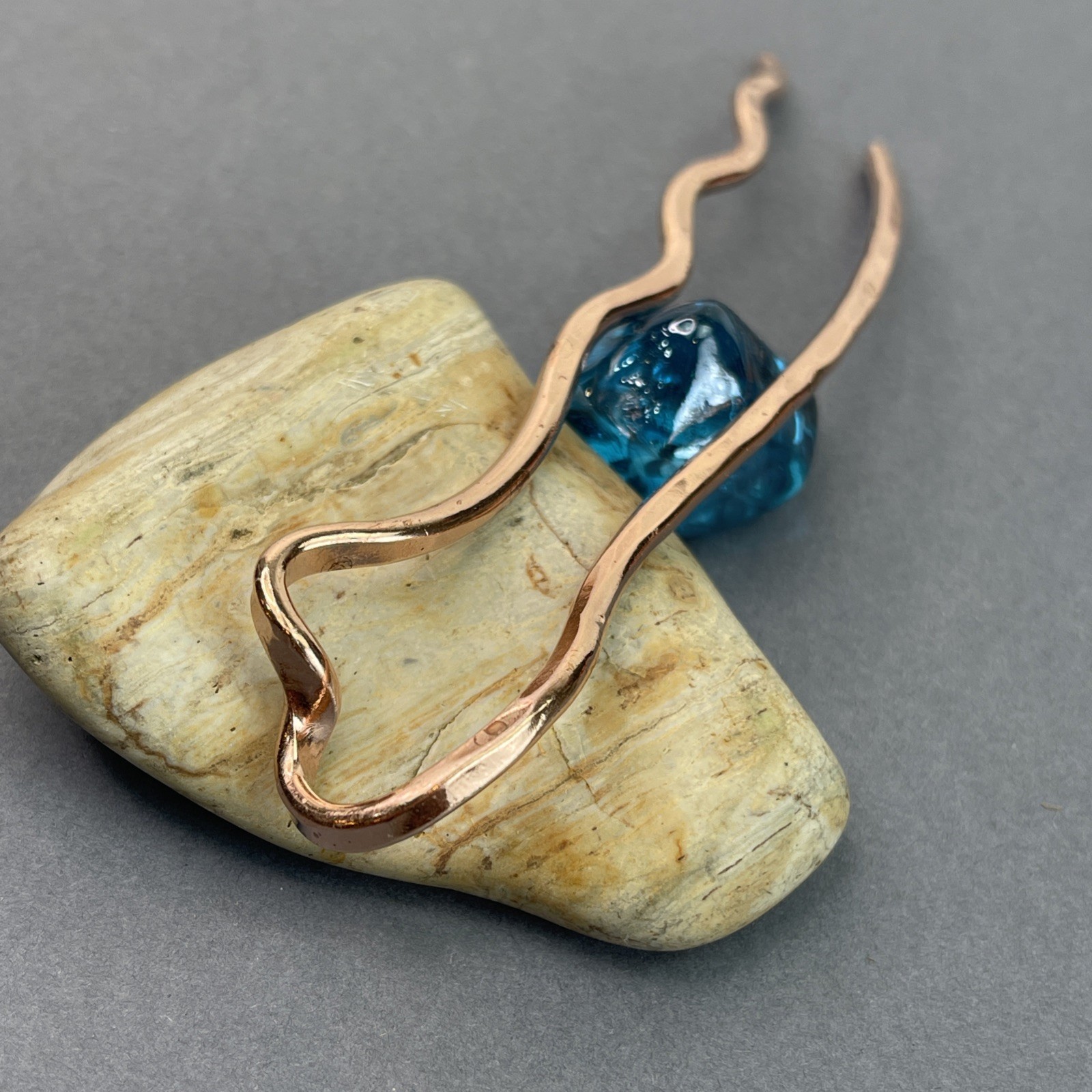 Hair Stick, Fork, Pin, Handmade Kanzashi Style Pure Copper
