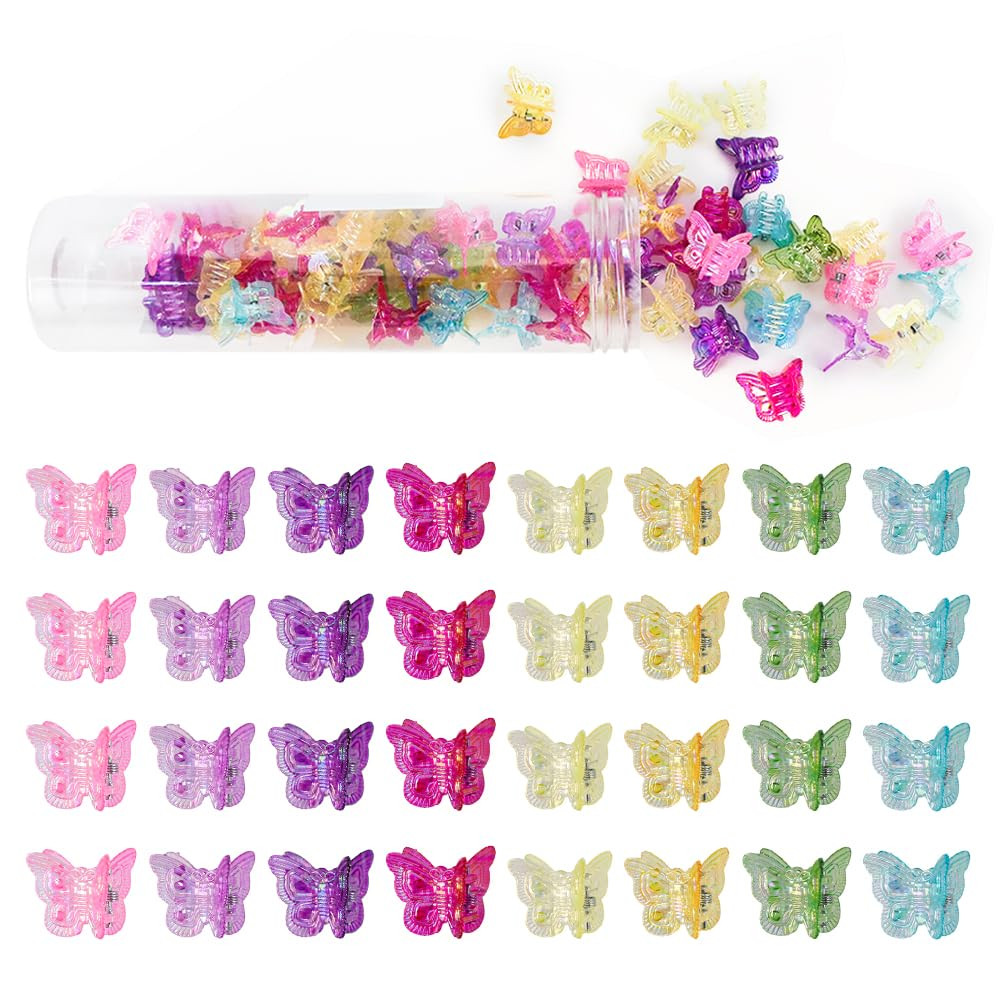 60PCS Mini Butterfly Hair Clips for Hair with Box Glitter 90s Y2k Hair Accessori