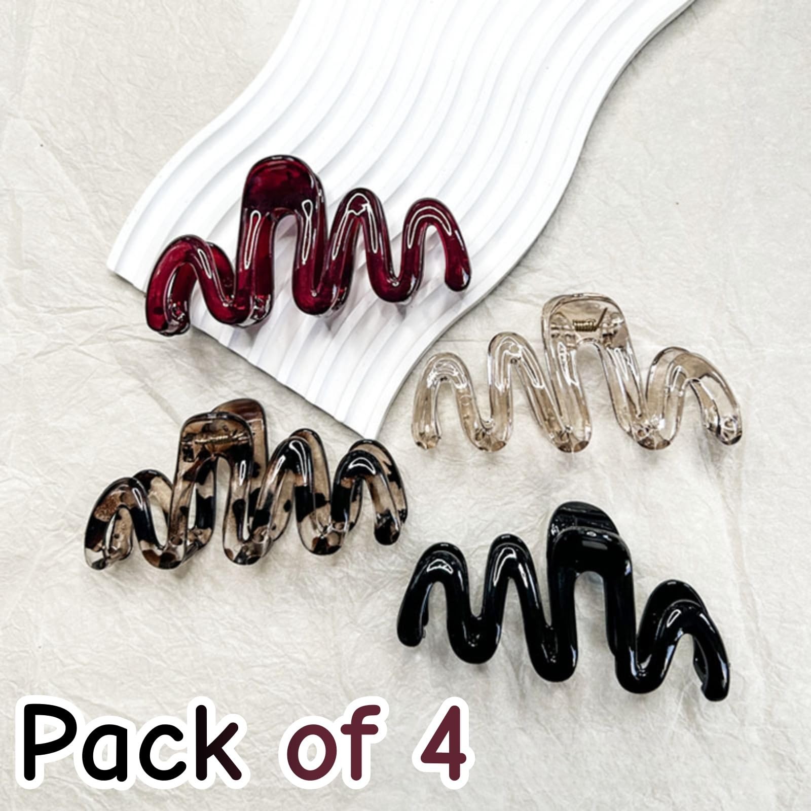 hhfvvda 4 PCS Wavy Hair Claw, Elegent 1 Count (Pack of 4), Brown, Black, Red