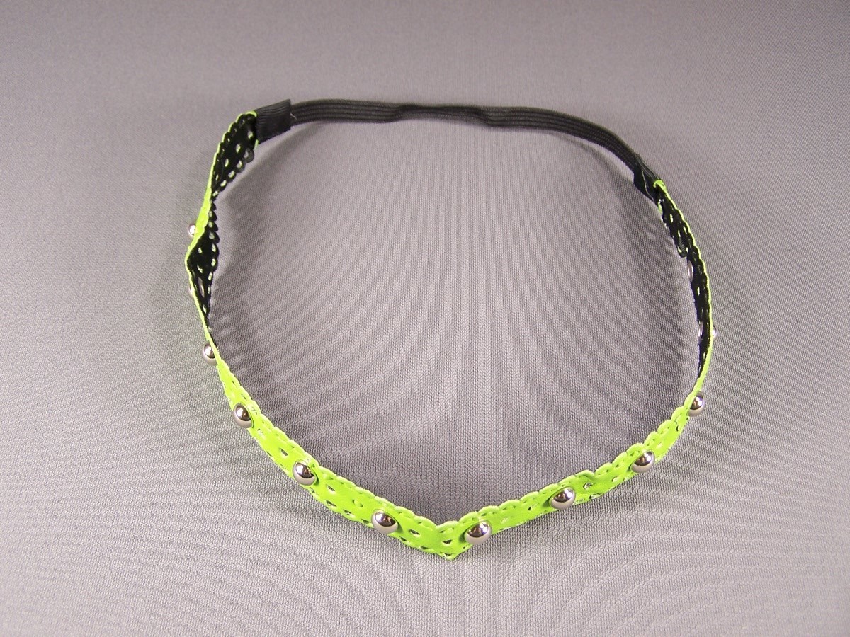 Green faux leather rivet grommet ball stud headband stretch elastic studded