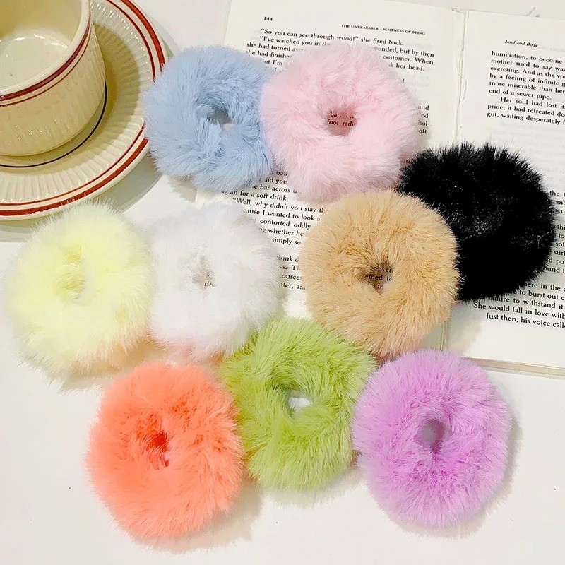 Furry Faux Rabbit Fur Hair Scrunchies Artificial Fur Hair Bobbles Elastic Hai…