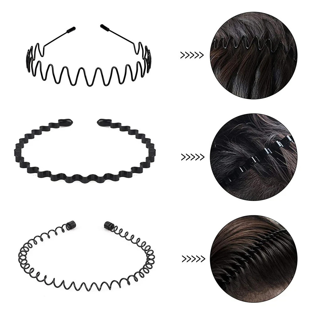 6Pcs Metal Hair Headband Wave Style Hoop Band Sports Hairband for Men Women