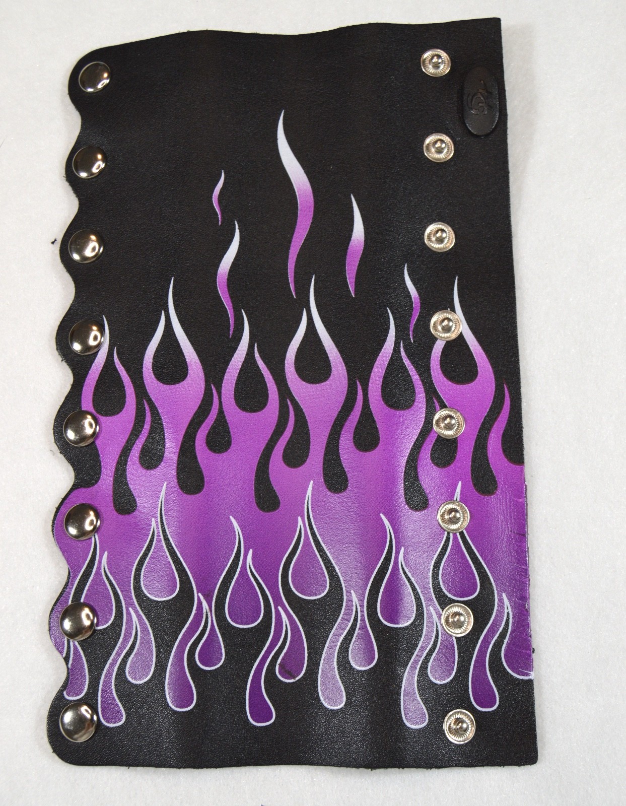 The Original Hair Glove Black Leather Purple Flames Ponytail Wrap 8 Inch Biker