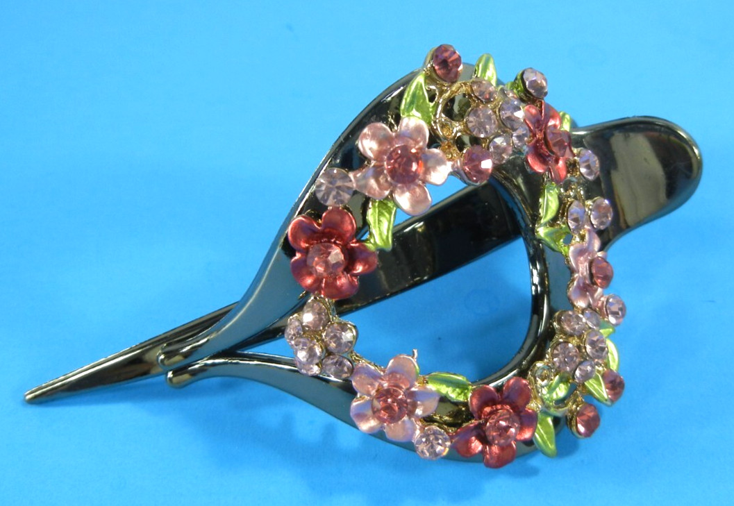 Metal Flower Rhinestones Plastic Hair Clip Tear Drop Shaped
