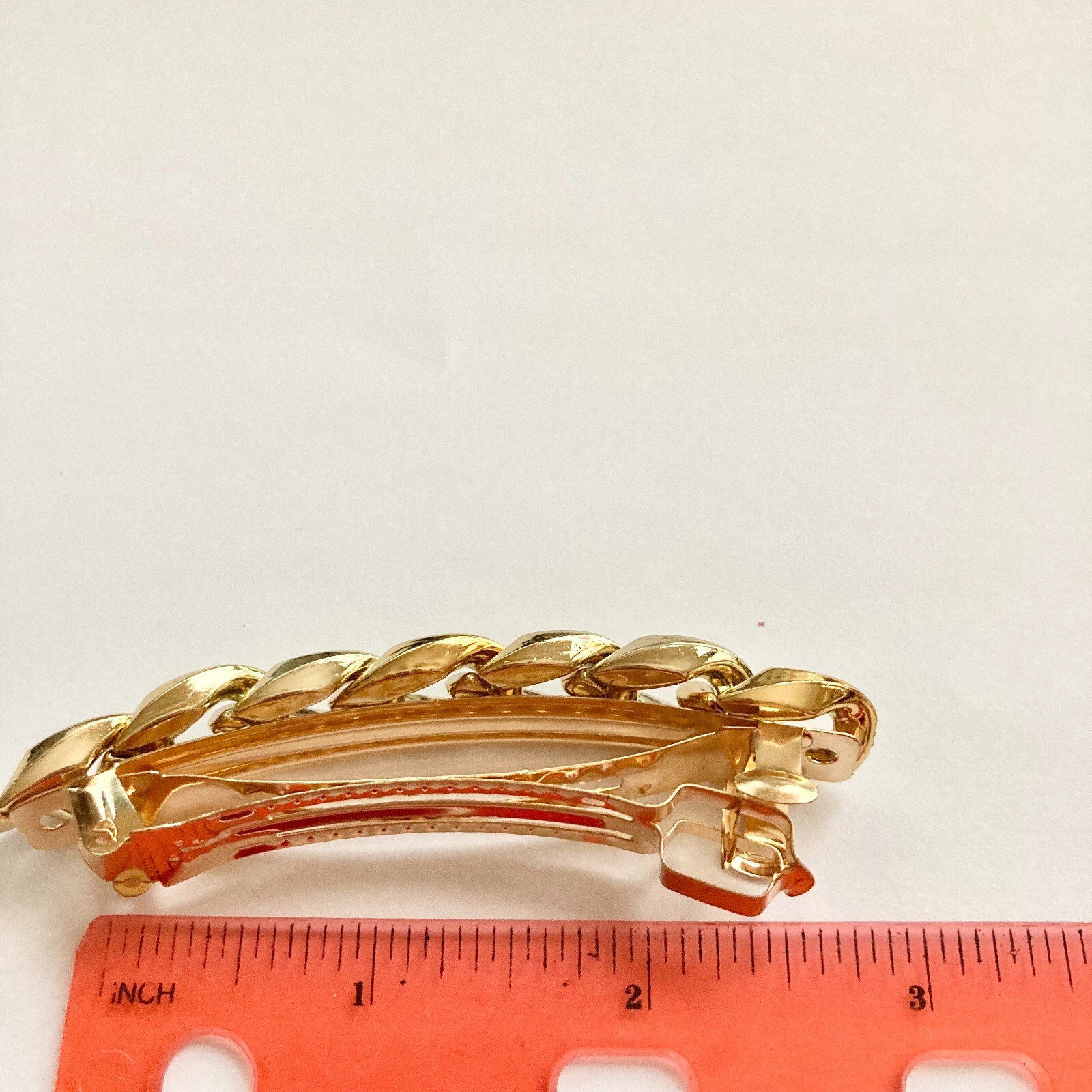 Large Gold Tone Acrylic Hair Barrette Clip Weave Chain Chunky Long Thick Hair