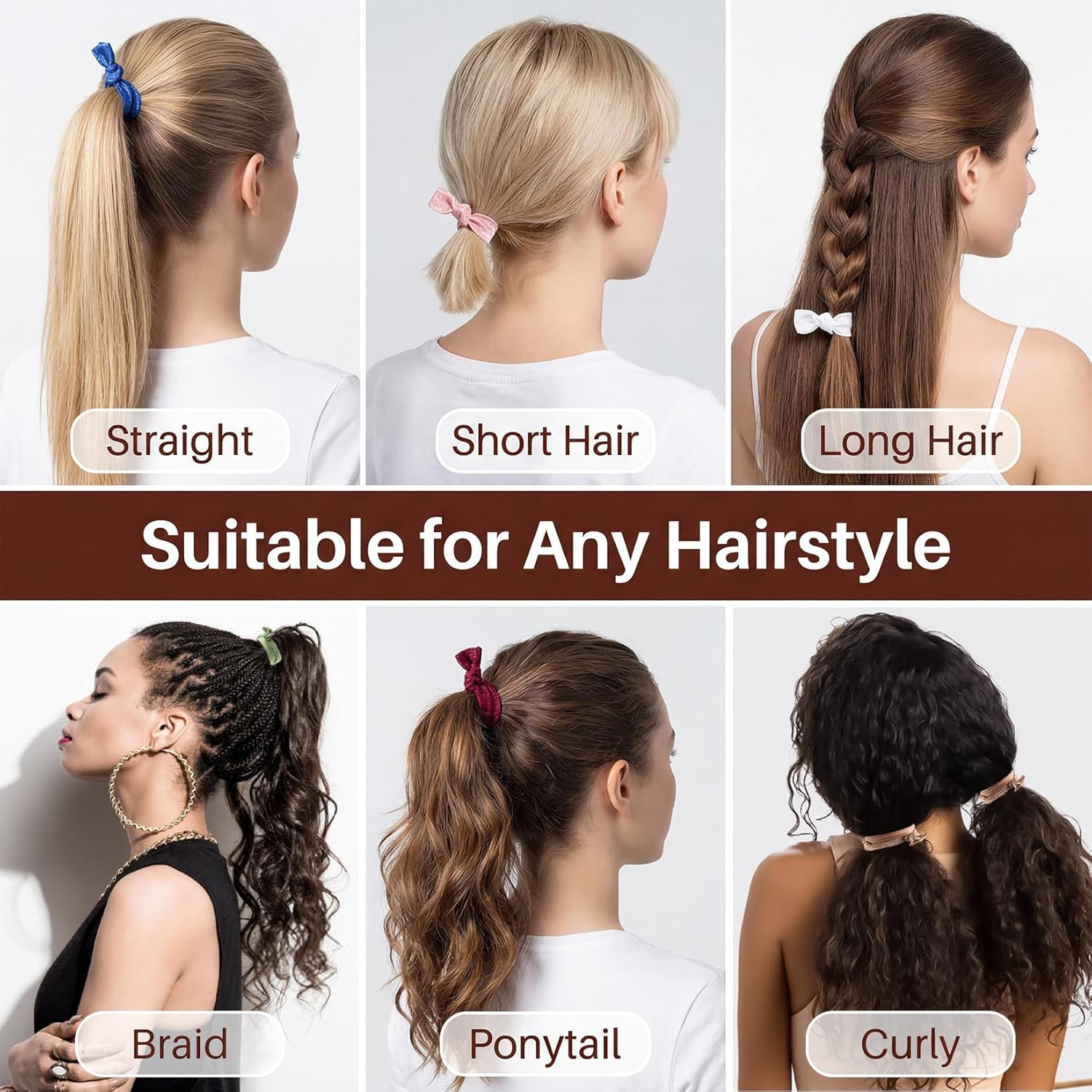 100 PCS Soft Ribbon Hair-Ties – Elastic No Crease Ribbon, Knotted Hair Tie, 20 C