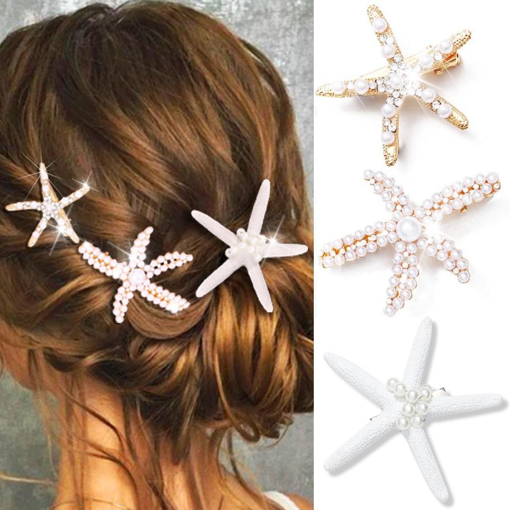 Hair Clip Starfish Pearl Mermaid Seashell Hair Accessories Pack of 3