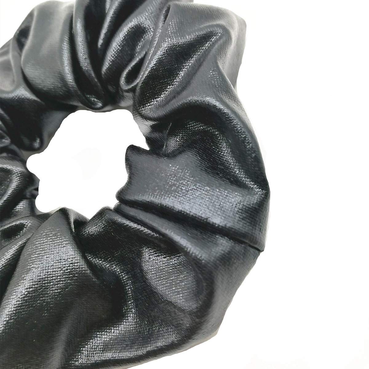 4 PCS Hair Elastics Scrunchies Waterproof Faux Leather Bobbles Bands Black