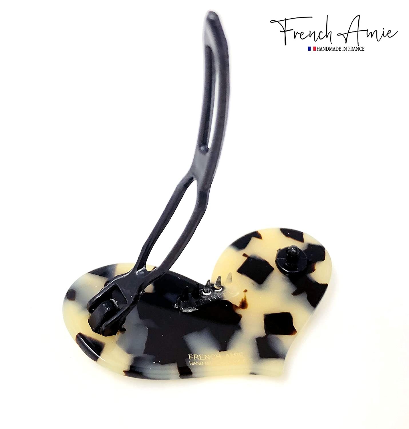 French Amie Cupid Hearts Small Celluloid Metal Free Snap Hair Clips – 2 Pcs