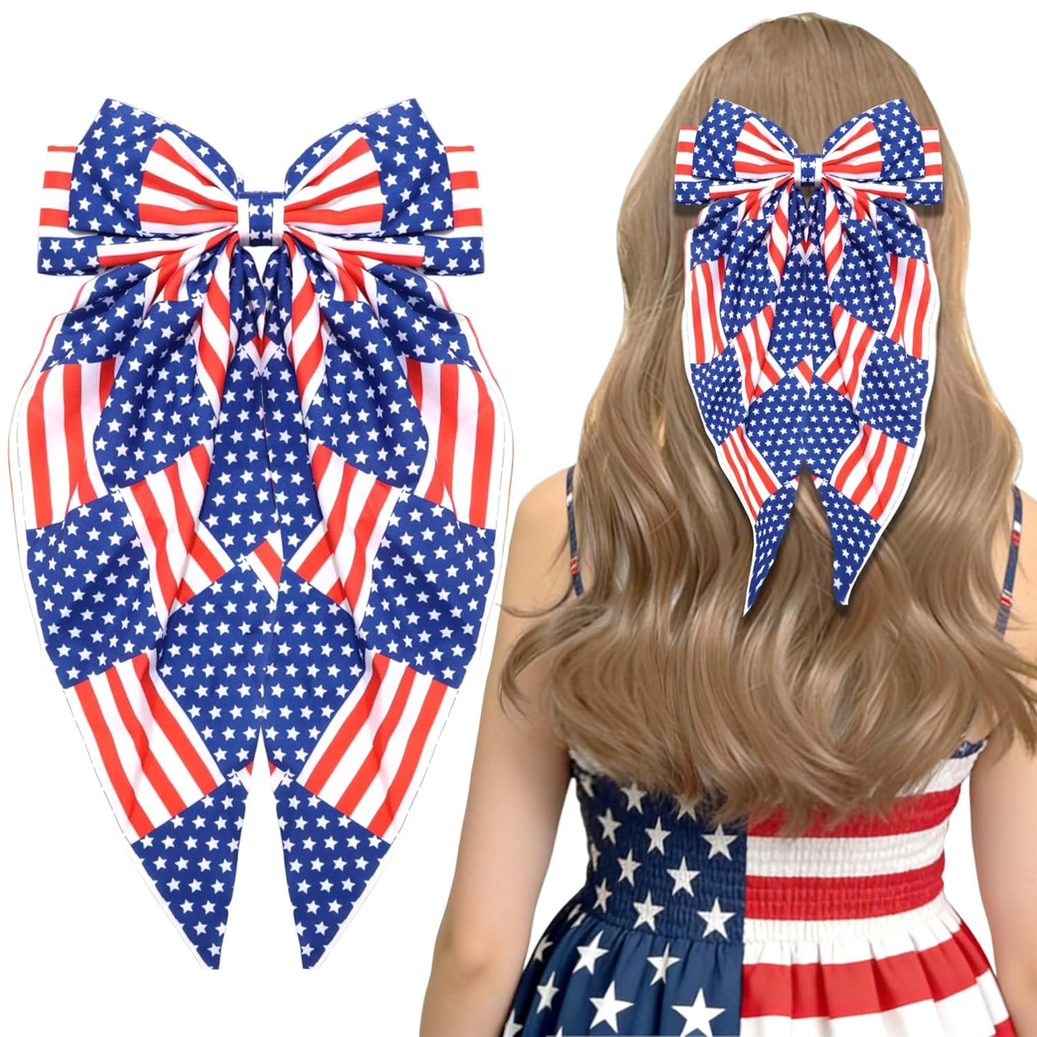 4Th of July Hair Bow Clips for Women Red White Blue Bow Hair Accessories USA Fla