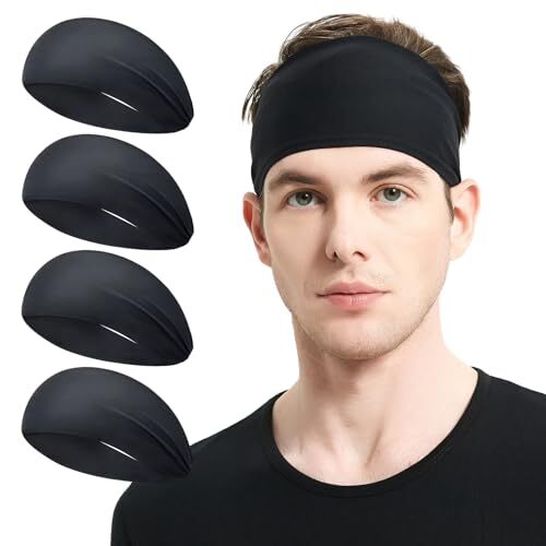 Running Headbands for Men（4 or 6 Pack, Mens Stretchy One Size （4pack）Black
