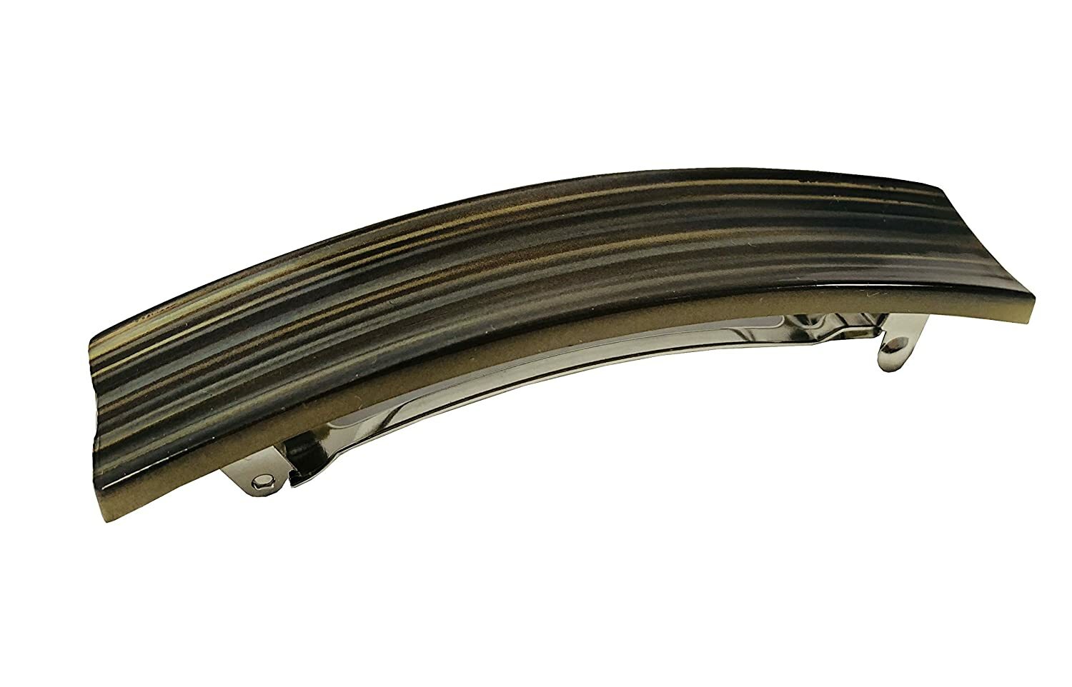 Parcelona Oblong Grey Beige 3.5 Inch Celluloid Automatic Hair Clip Hair Barrette