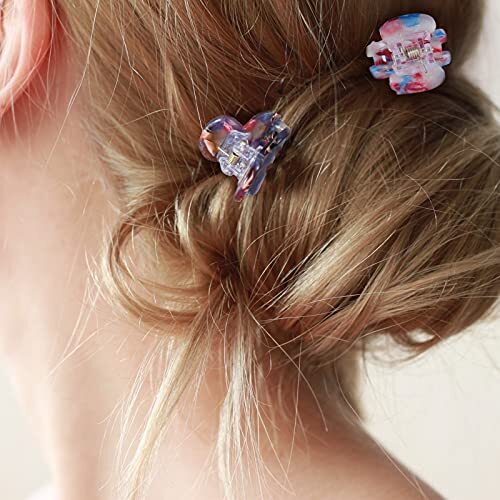 6Pcs Mini Hair Clips Small Hair Claws for Hair Flower Color&Light Red&Blue