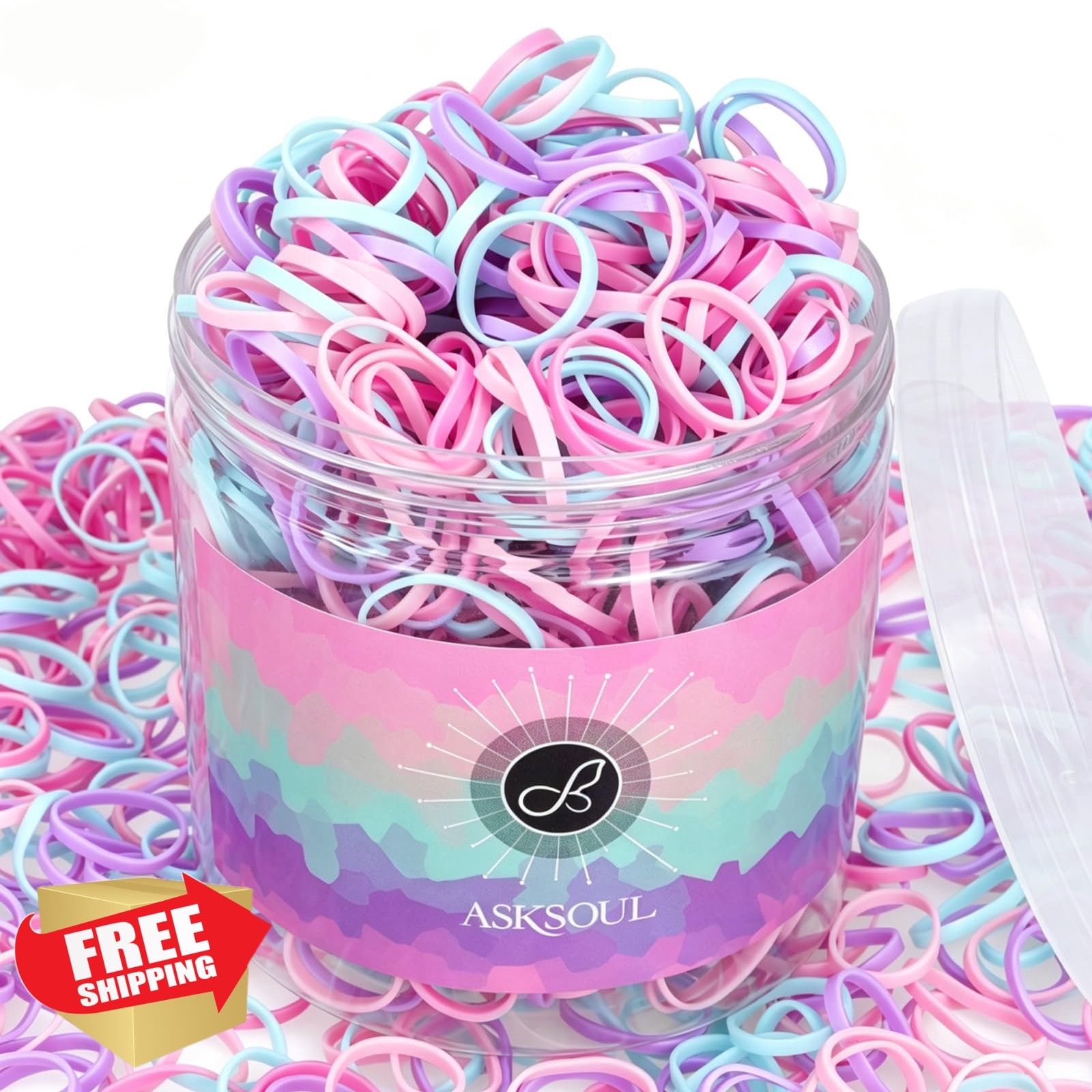 Asksoul 1000PCS Pink Purple Pastel Hair Ties