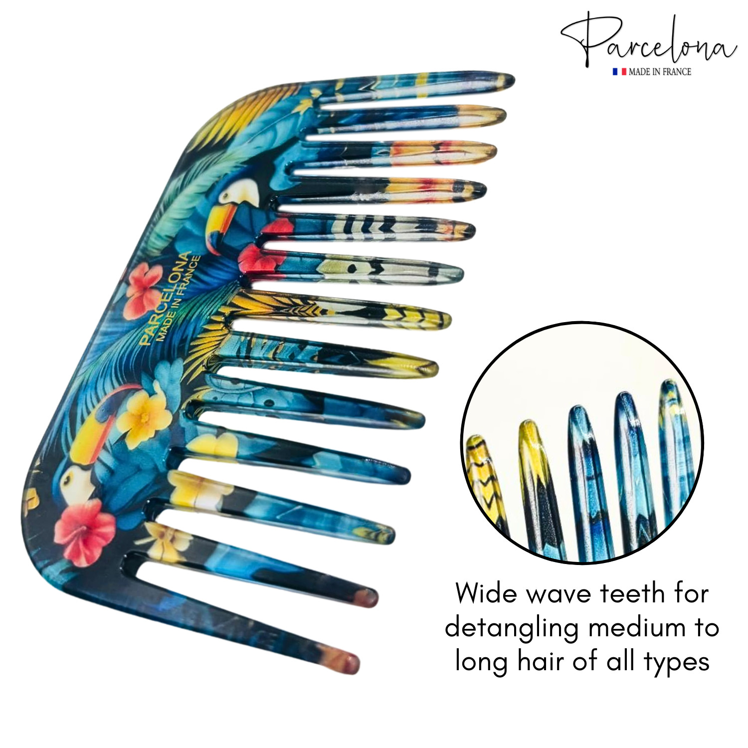 Parcelona Wide Tooth French Detangling Comb – Cellulose Acetate Hair Comb for