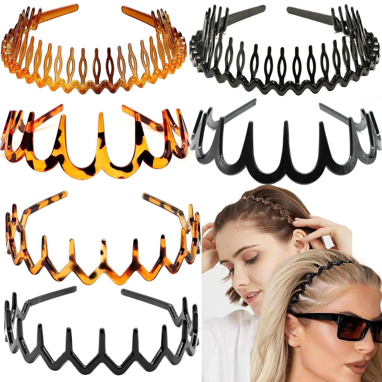 6 PCS Zig Zag Headbands Plastic Wavy Hair Head Band Comb with Teeth Hoop Accesso