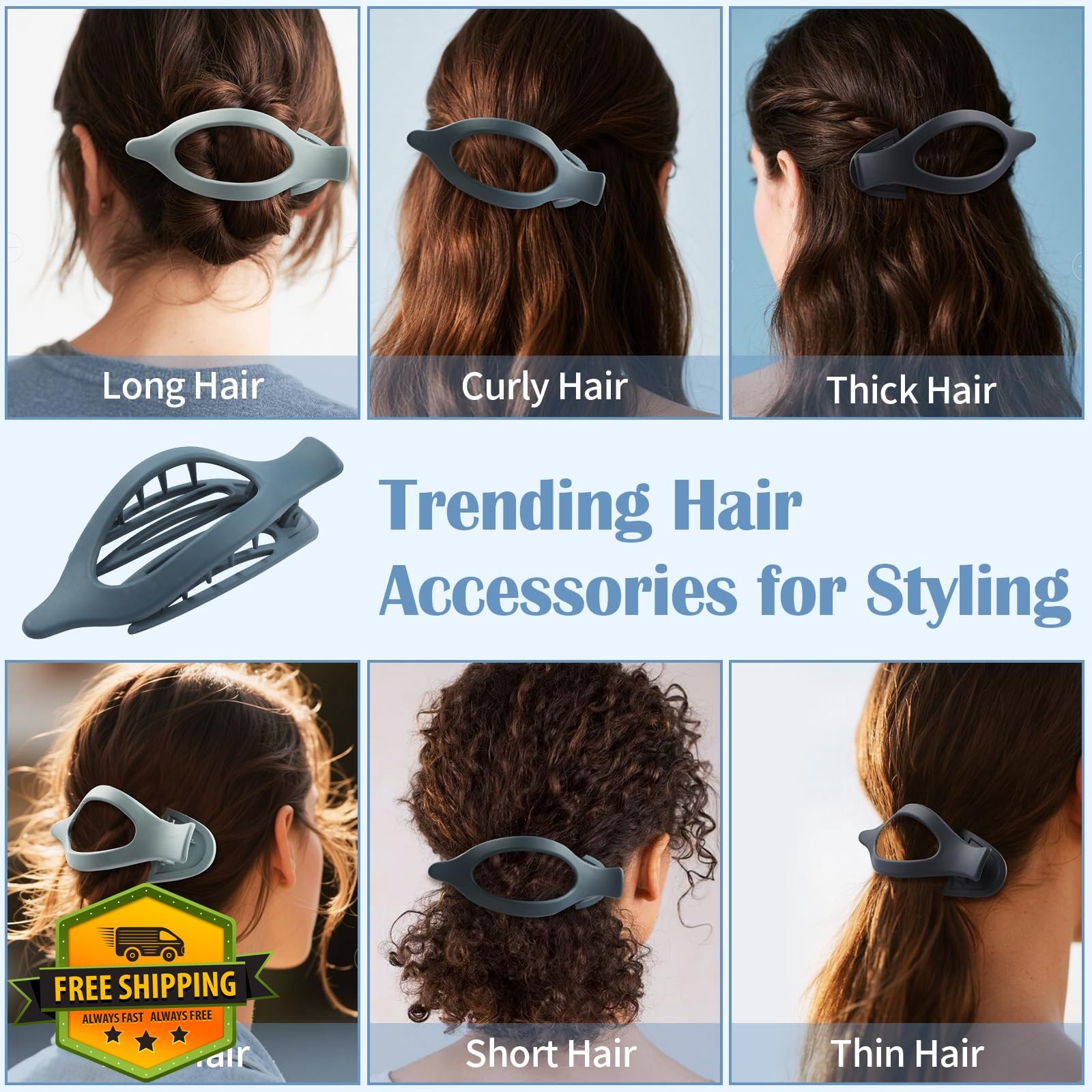 Mandydov Blue-Regular 9 Pack Matte Claw Hair Clips