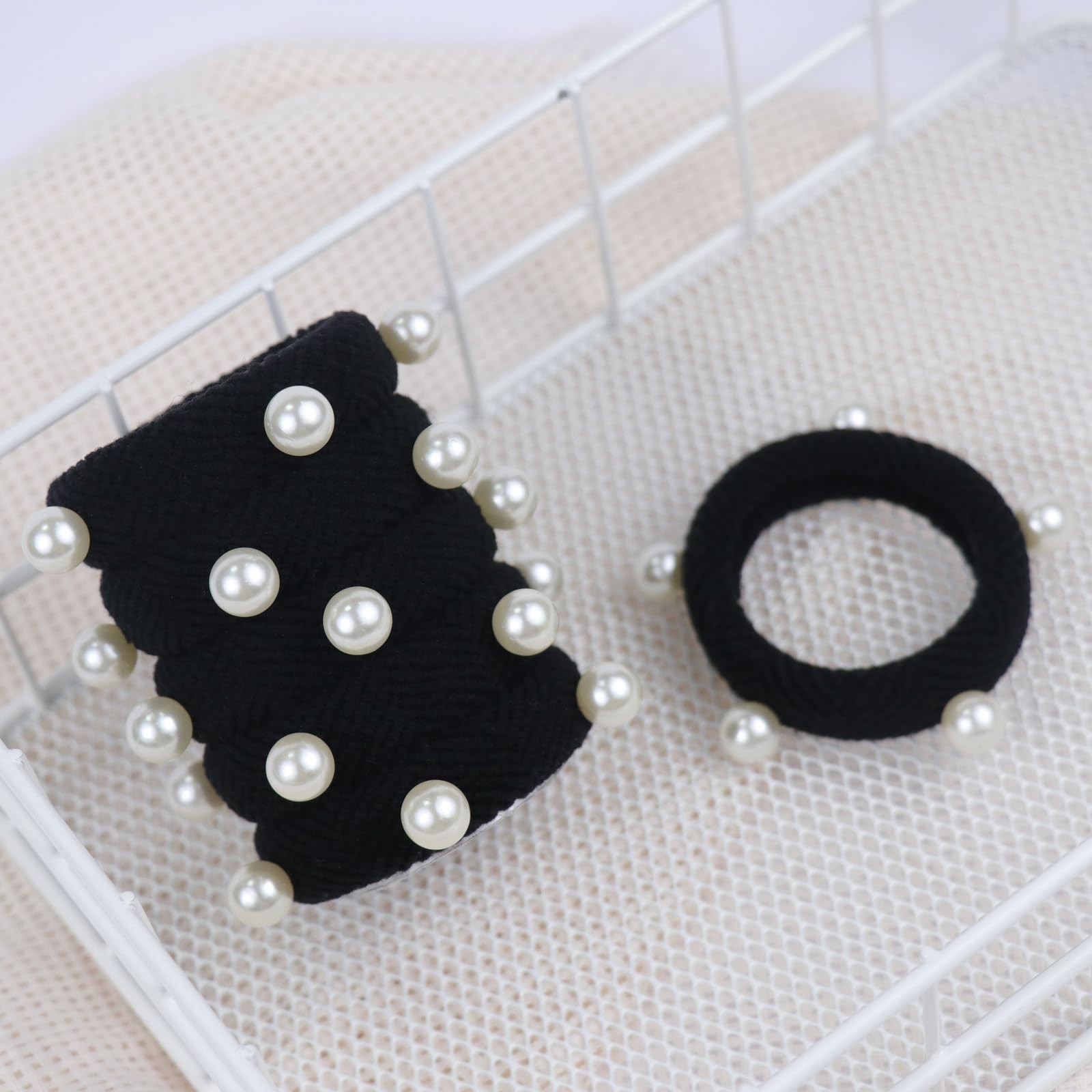 Thick Seamless Pony Holder with Pearls, Rubber Hair Bands for Thick or Curly …