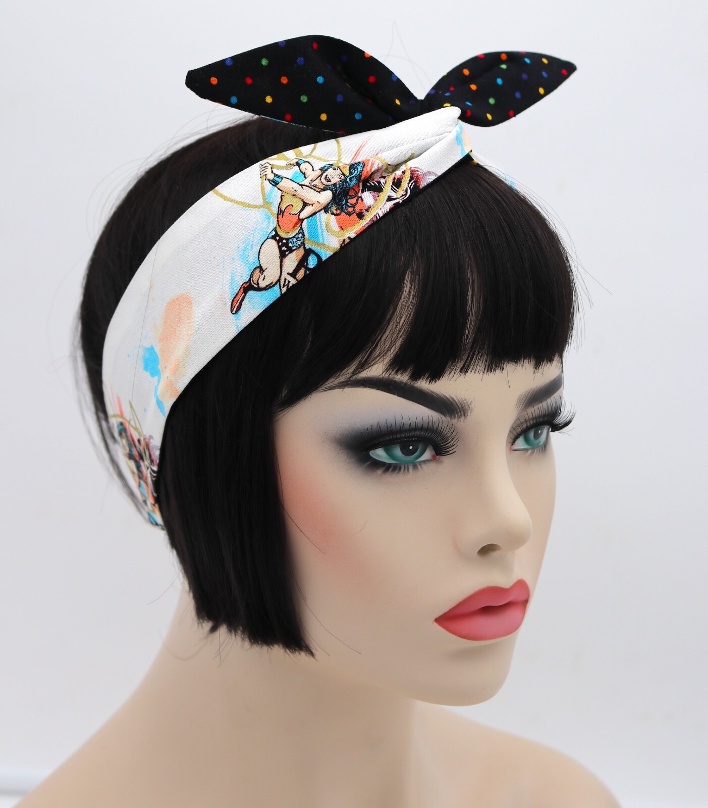 Wonder Woman super hero wired headband head scarf dolly bow hair wrap dolly bow