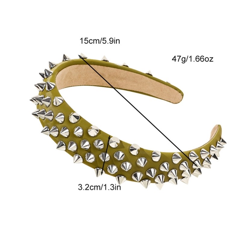 Faux-Leather Rivets Design Headbands Woman Yoga Makeup Elastic Stretch Headband