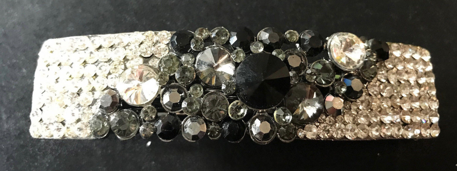 New Multi Rhinestone 3” Hair Barrette Band With Black and Gray Crystal