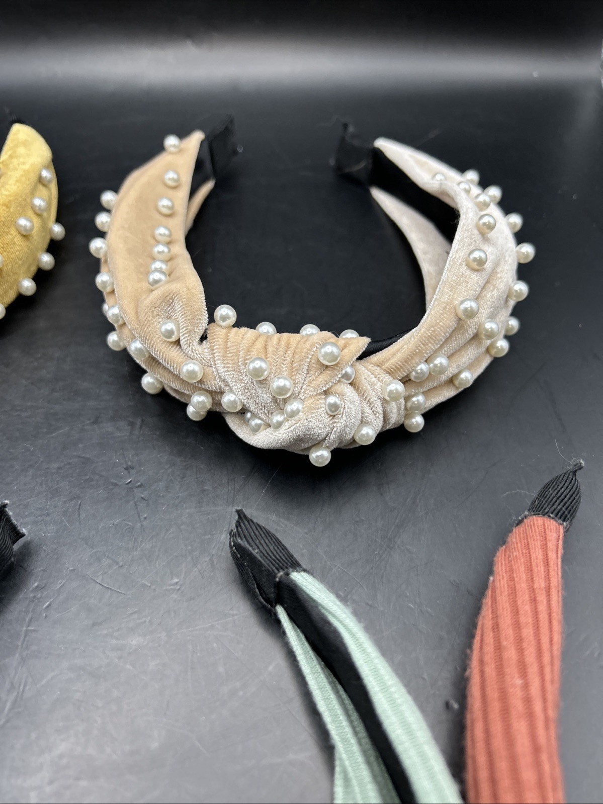 Velvet Faux Pearl Fabric Knotted Headband Lot Set of 5 BB26