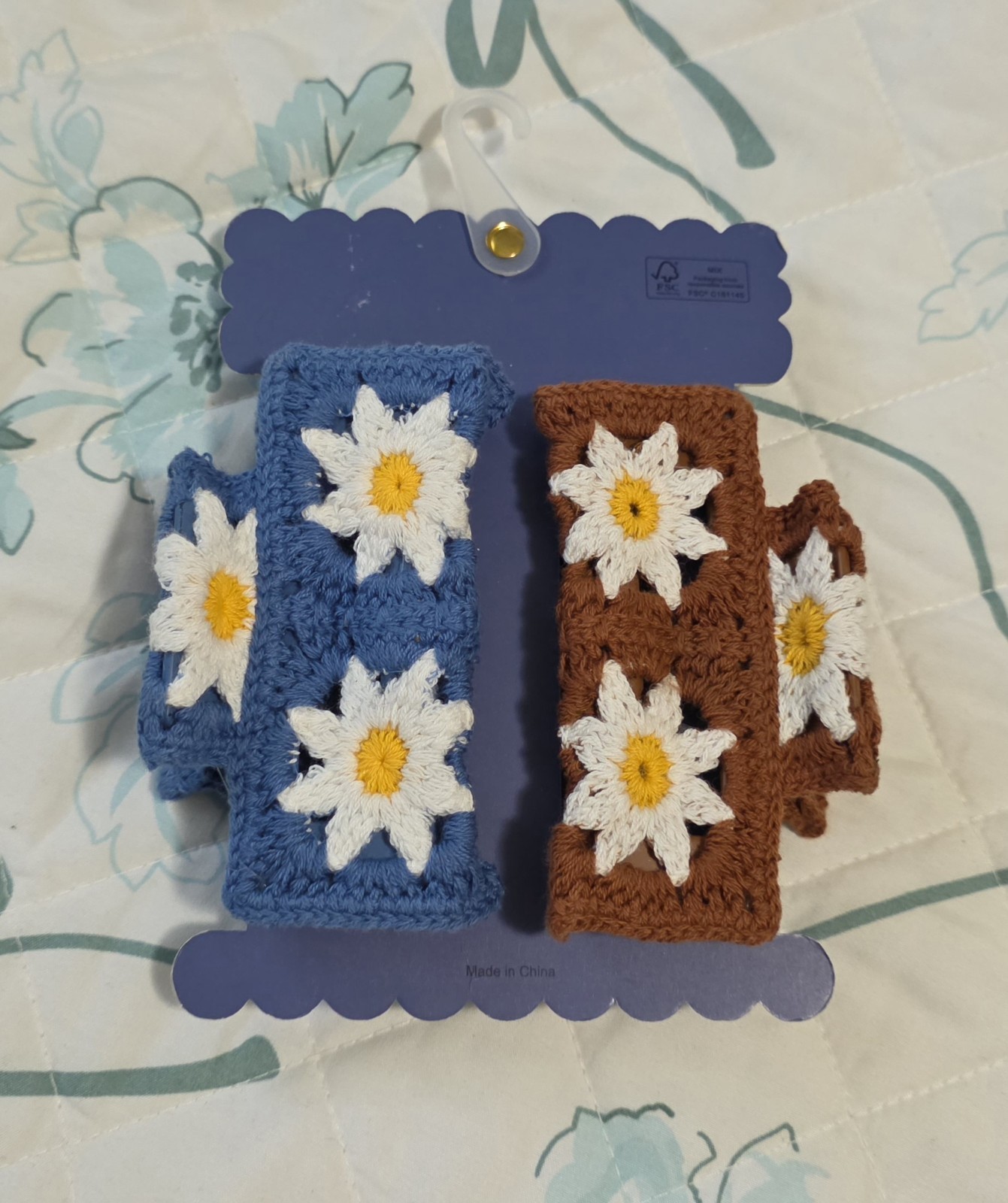 NWT 2 Sunday State Granny Squares Crochet Hair Clip Claw Cottagecore Boho Hippie