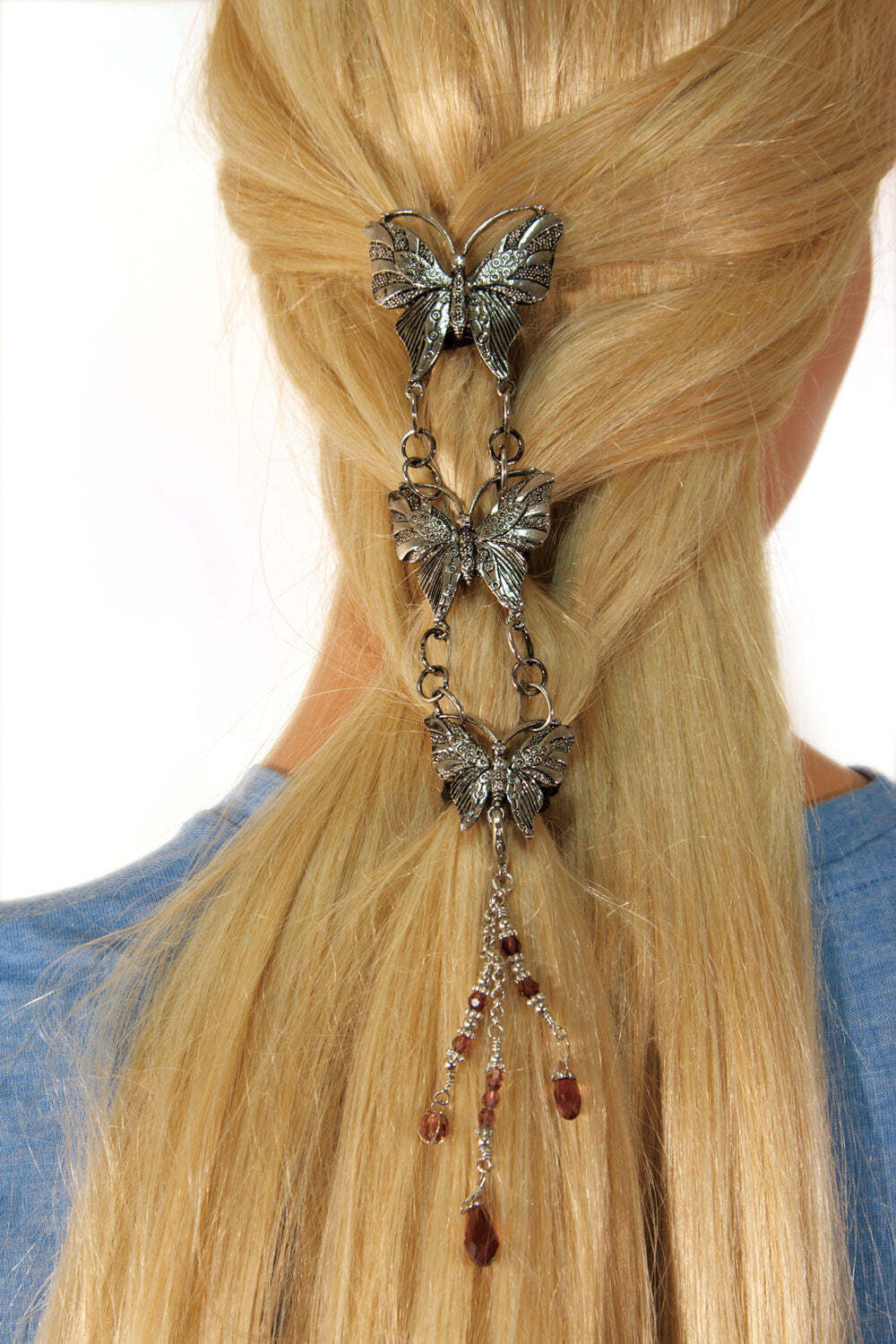 Butterfly Hair Armor – Silver Ponytail Holder Stylish Accessory – Medieval Metal