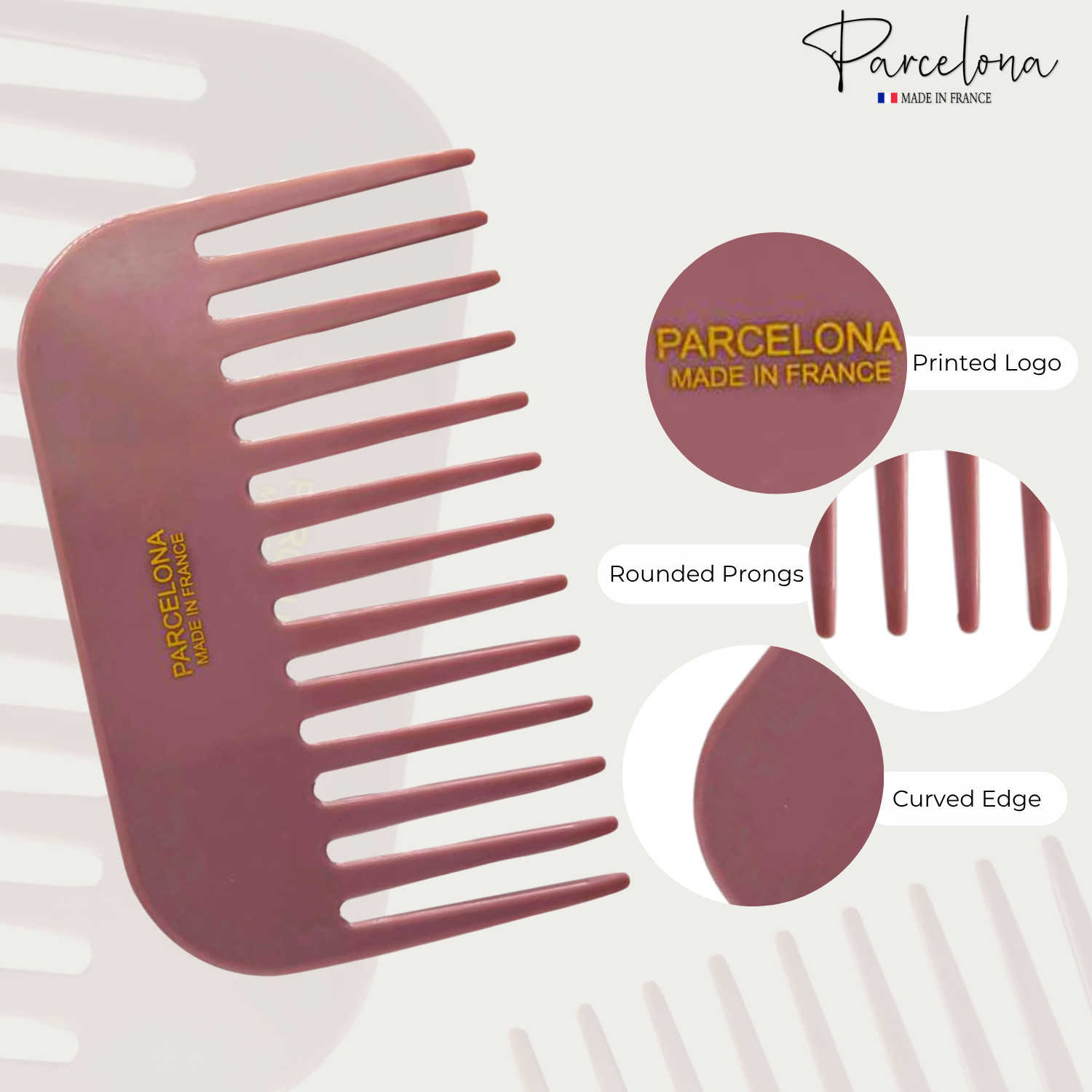 Parcelona Wide Tooth French Detangling Comb – Cellulose Acetate Hair Comb for