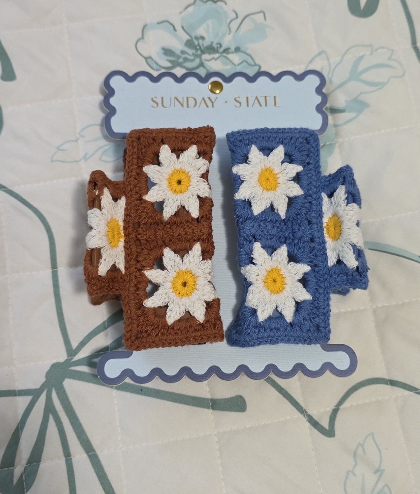 NWT 2 Sunday State Granny Squares Crochet Hair Clip Claw Cottagecore Boho Hippie