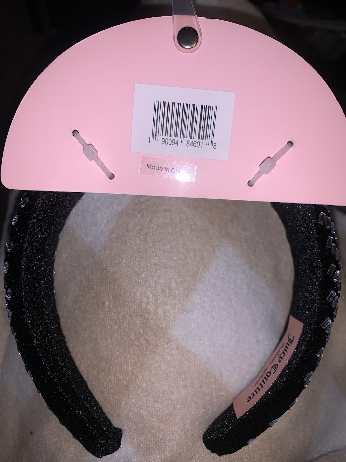 Juicy Couture Padded Rhinestone Headband Logo Accent Black/Silver Fabric