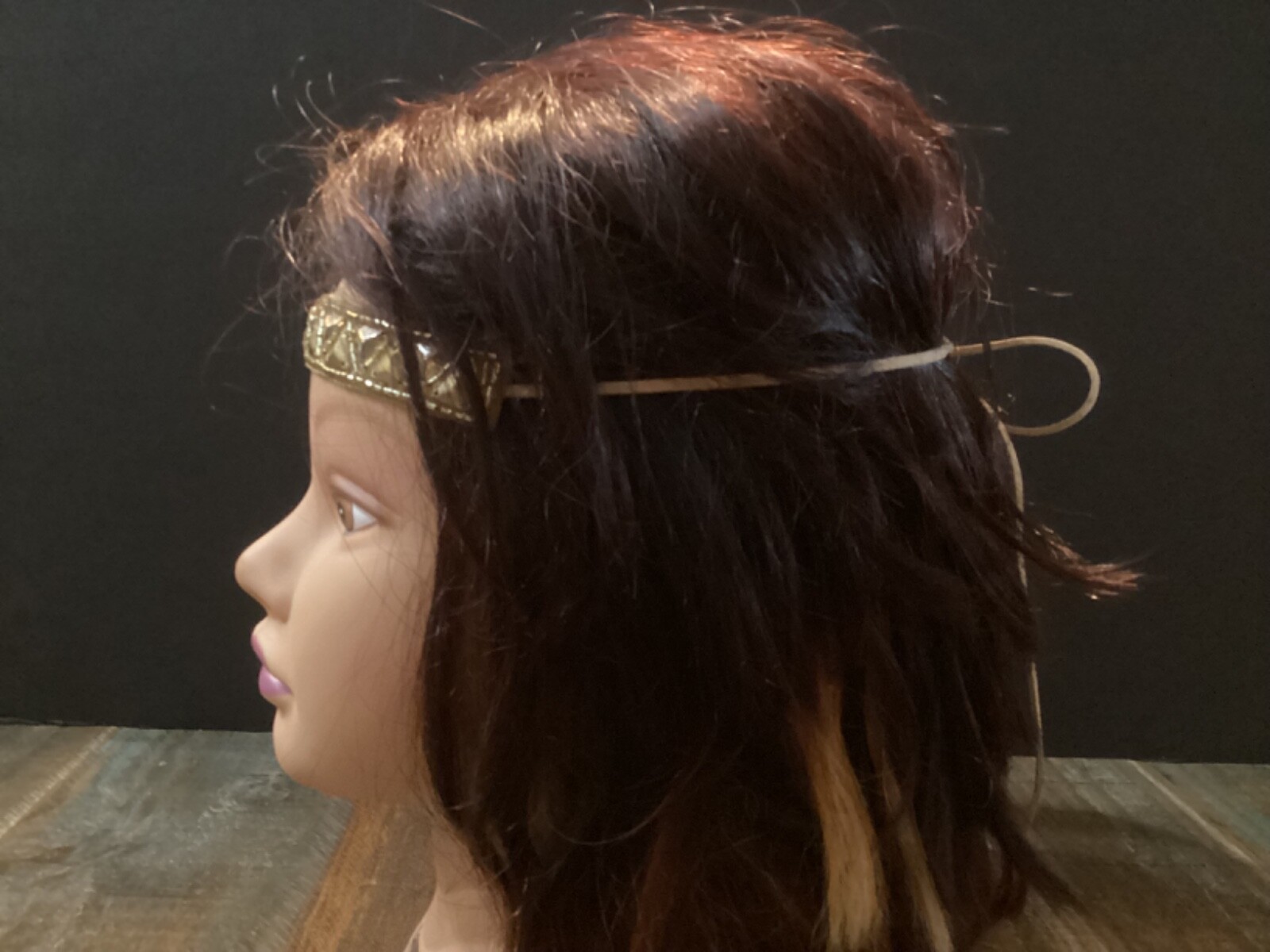 Deepa Gurnani gold Beaded boho hippy Headband leather tie w/tassels