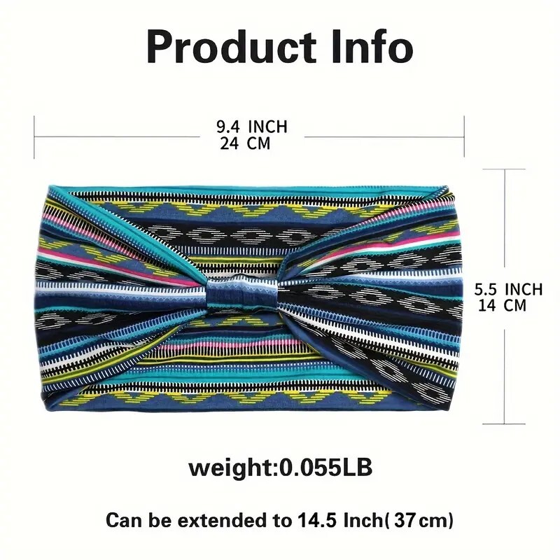 Aztec Bandana Print Boho Headband Yoga Sweatband Hairband Wrap Stretchable
