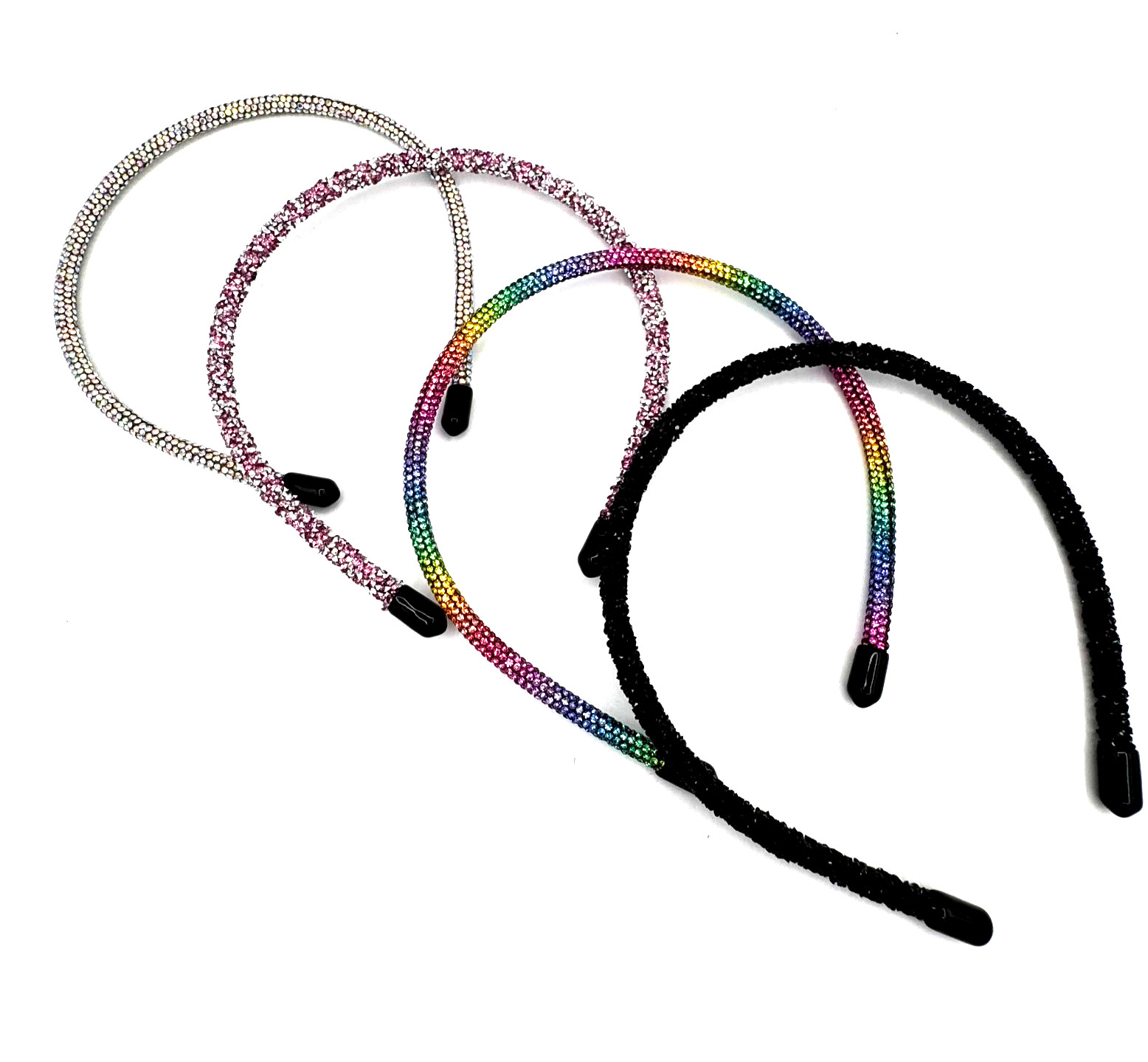Rhinestone Crystal Headband Lot 4 Sparkle Hair Bands Black Rainbow Pink Silver