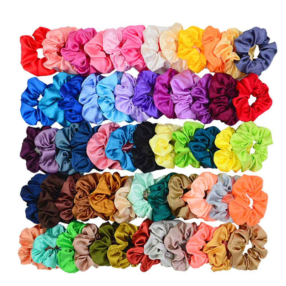 60 Colors Silk Large Satin Hair Scrunchies Elastic Hair Bobbles Ponytail Hold…