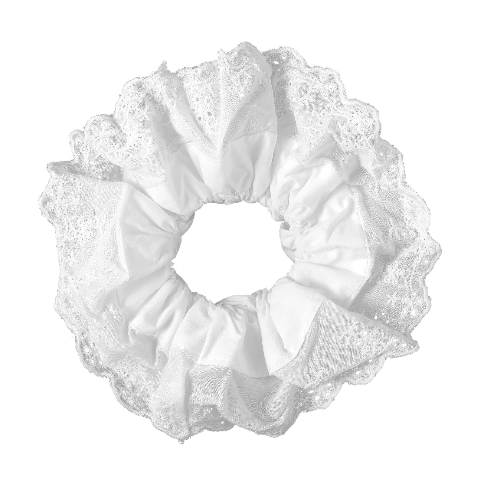 White Lace Scrunchies Large Elastic Hair Ties Double Layer No Damage Women
