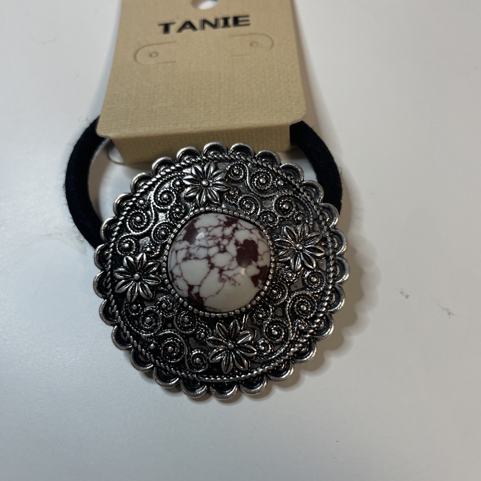 Ponytail Holder Tie Southwestern SilverTone Metal Stone NWT (E023)