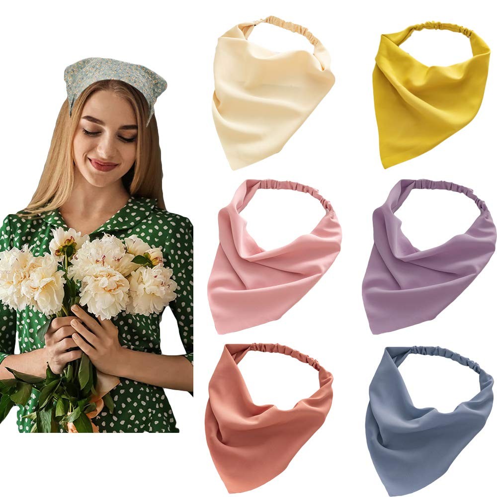 DINPREY 6 Pcs Hair Scarf Bandanas Headbands 1 Count (Pack of 6), 6 Colors B