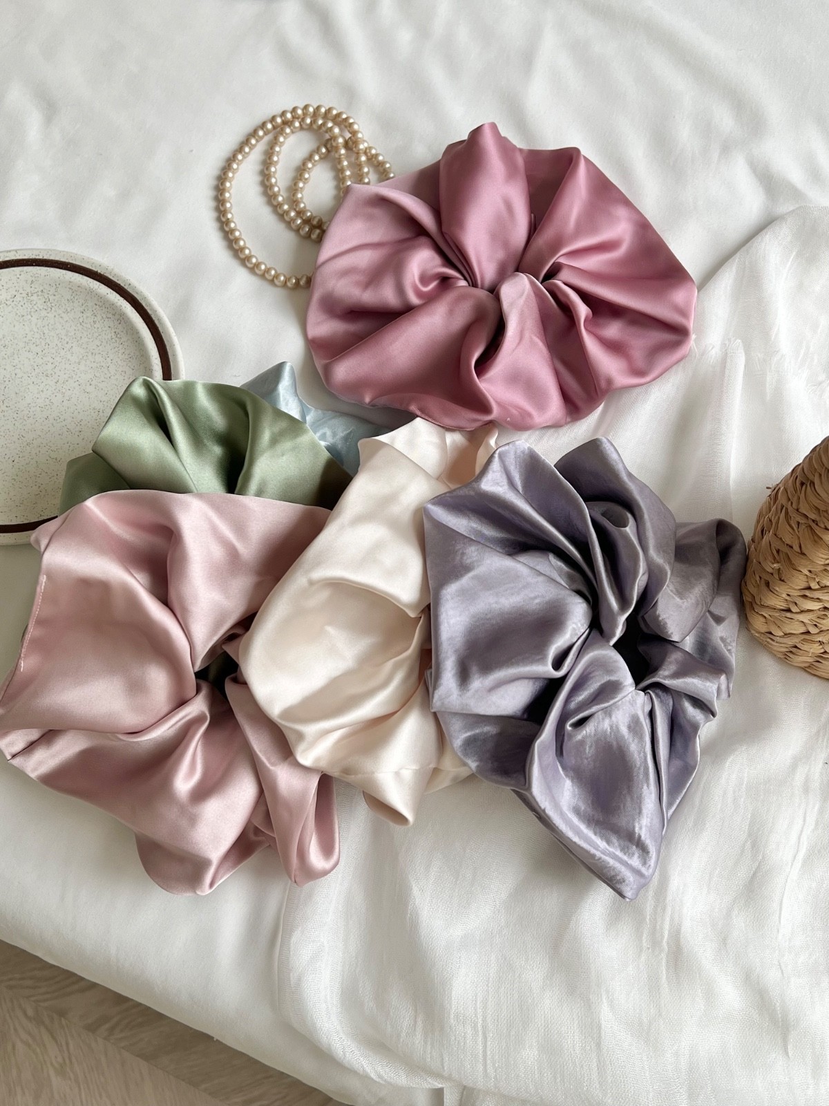 Set of 6 Satin Hair Scrunchies Soft Silk Feel Hair Ties Colorful Hair Accessorie